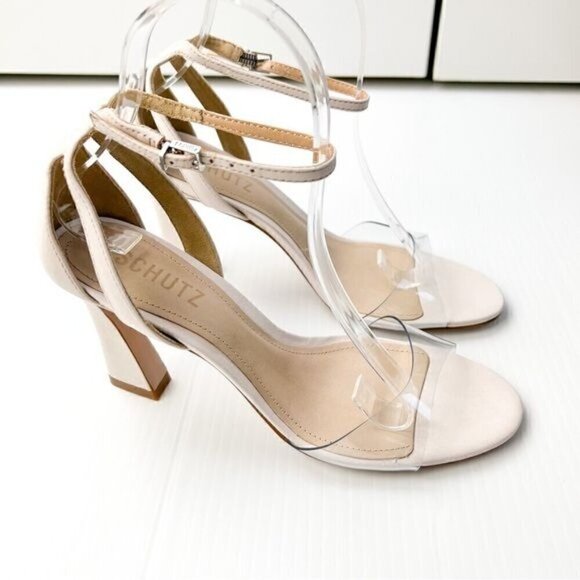 Schutz Womens neutral May Ankle Strap Open Toe Heels Womens Size 7.5 - Picture 7 of 16
